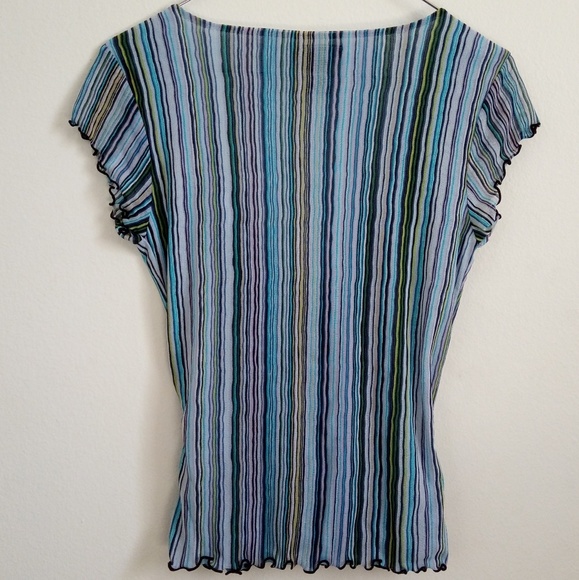 90's Style The Limited Blue Stripe Lettuce Edge Wrap Top S - Picture 2 of 8